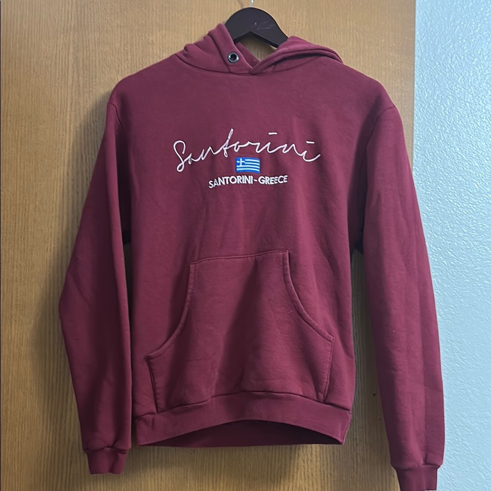 Santorini Greece Maroon Hoodie
